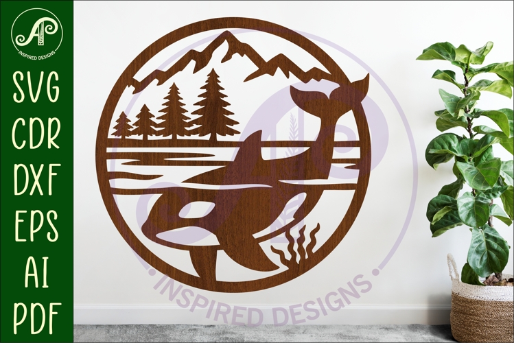 Orca, killer whale coastal scene wall sign svg laser cut 1