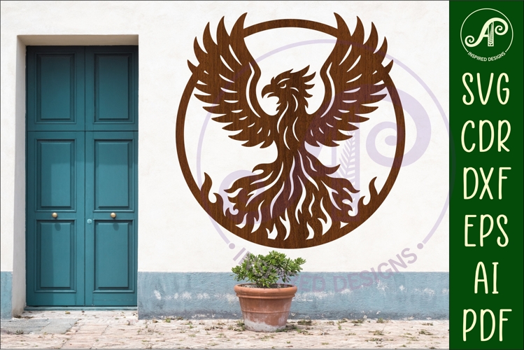 Phoenix Bird on fire wall art sign, SVG file. Fire bird