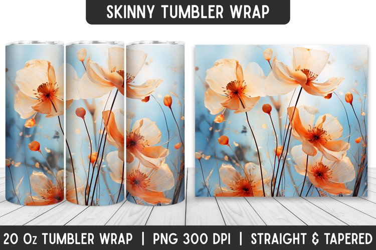 Flower Tumbler Wrap | 3D Sublimation | Skinny Tumbler