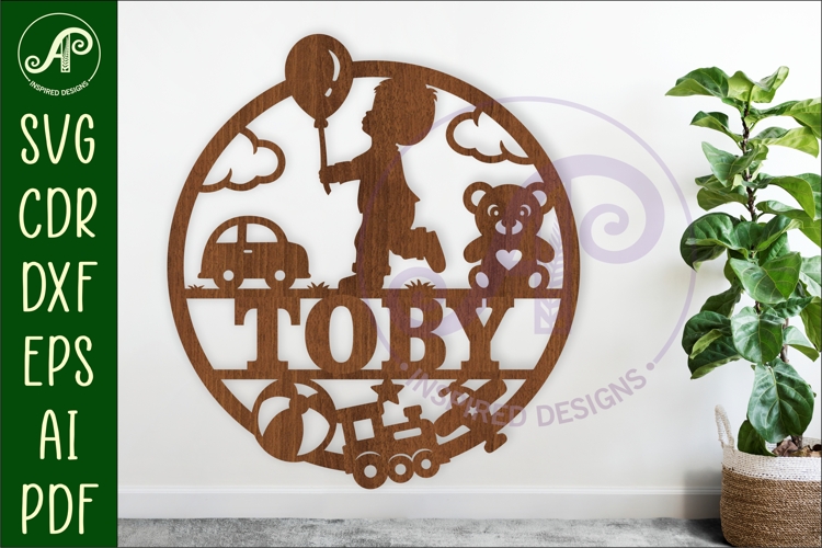 Little Boy and Toys name sign svg laser cut