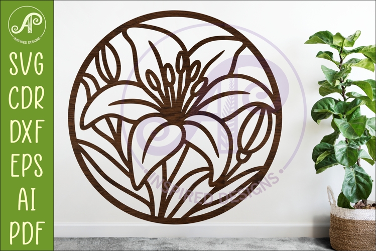 Lily Flower Wall Art SVG | Round Floral Laser Cut File