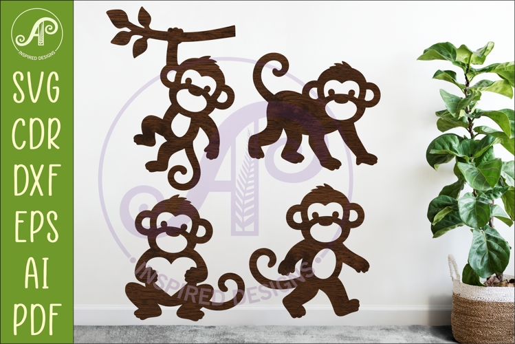 Cute Monkey Silhouette SVG, Monkeys cut out shapes 2