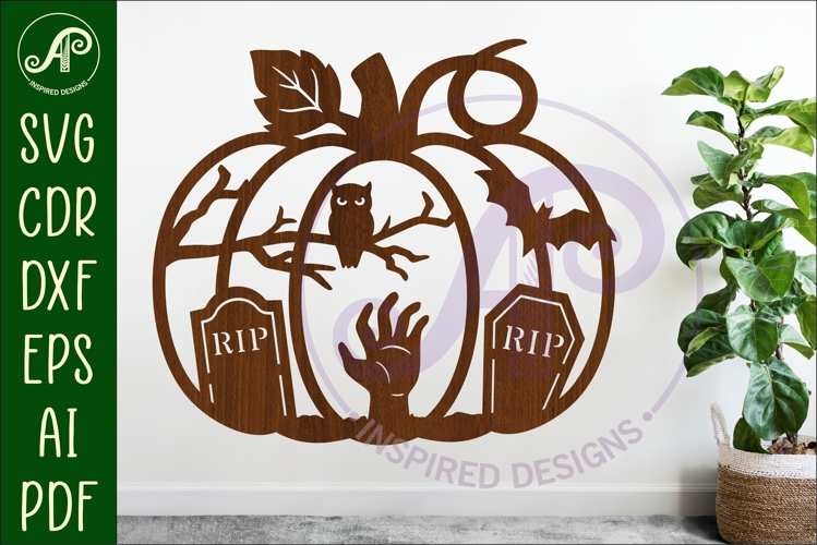 Pumpkin halloween graveyard wall sign svg laser cut file