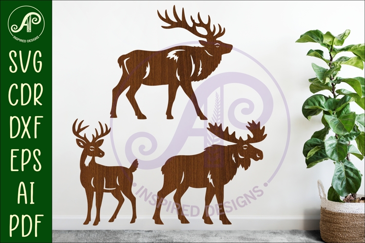 Elk, Buck and Moose silhouette laser cut outs SVG files