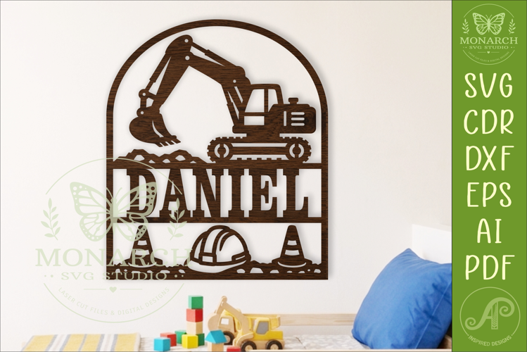 Construction Name Sign SVG, Excavator Digger Boys Bedroom