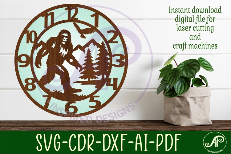 Big foot forest clock wall clock laser cut files