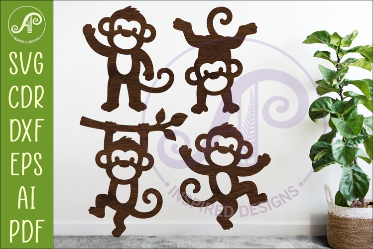 Cute Monkey Silhouette SVG, Monkeys cut out shapes