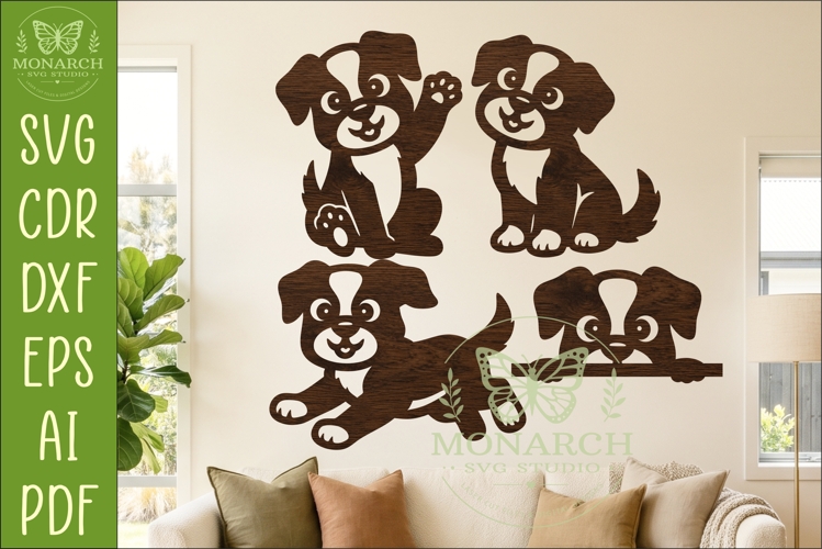 Cute Puppy Silhouettes. Dog Shapes for laser cutting 2