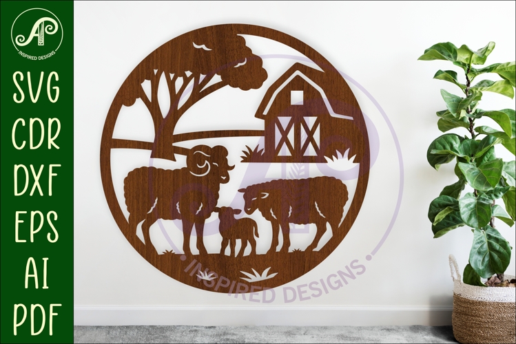 Sheep on the farm scene wall sign, SVG file.