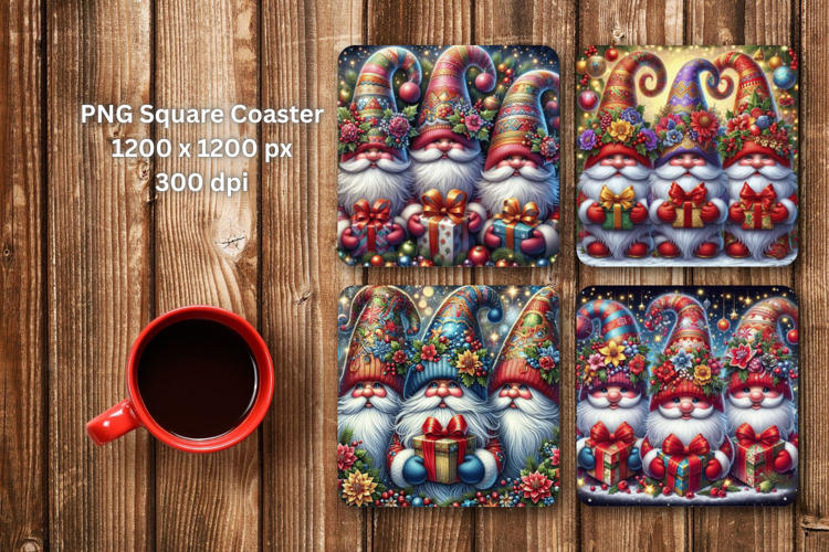 square coaster - christmas gnome