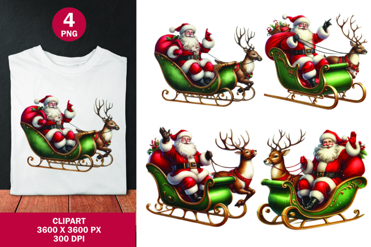 watercolor clipart png - santa claus christmas green sleigh