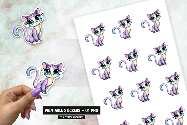 Purple Fantasy Cat Cartoon Sticker Sublimation PNG