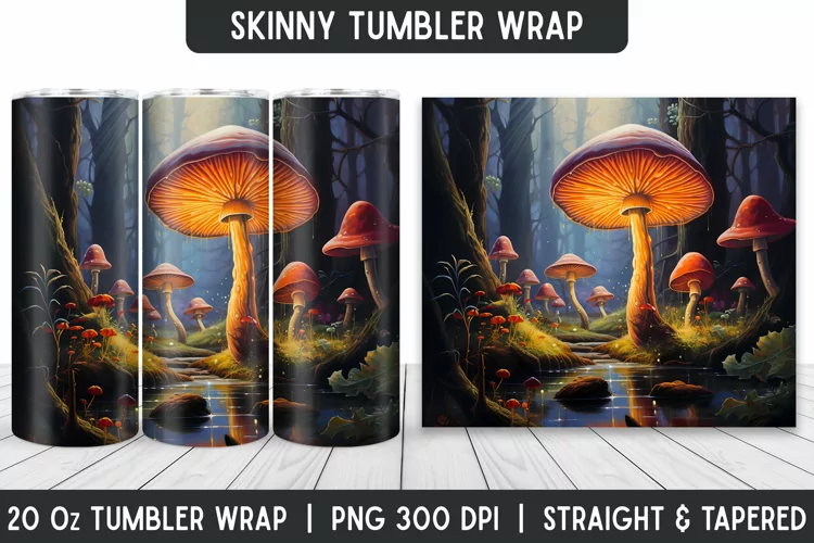 Mushrooms Tumbler Wrap | 3D Sublimation | Skinny Tumbler