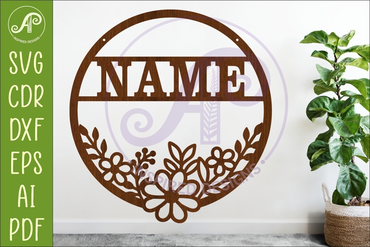 Round Floral Blank Sign SVG, Laser Cut Door Sign