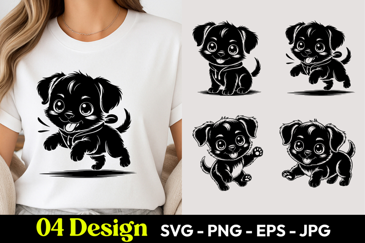 Running Black Puppy SVG PNG