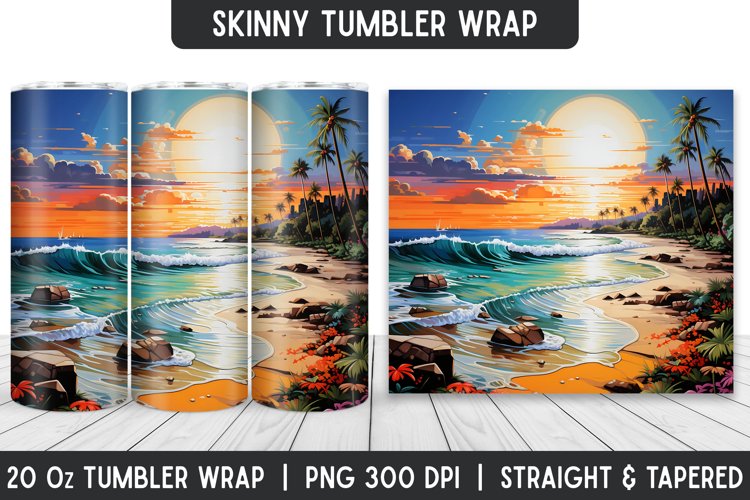 Beach Tumbler Wrap | 3D Sublimation | Skinny Tumbler