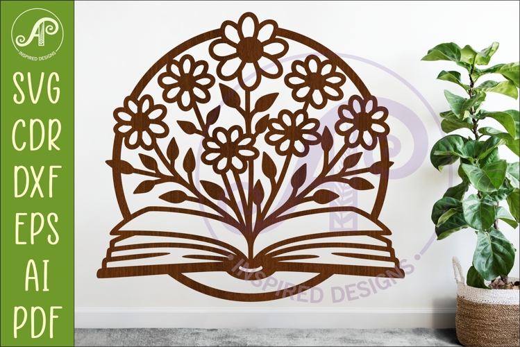 Open Book Floral Wall Art SVG Laser Cut File Reading Decor