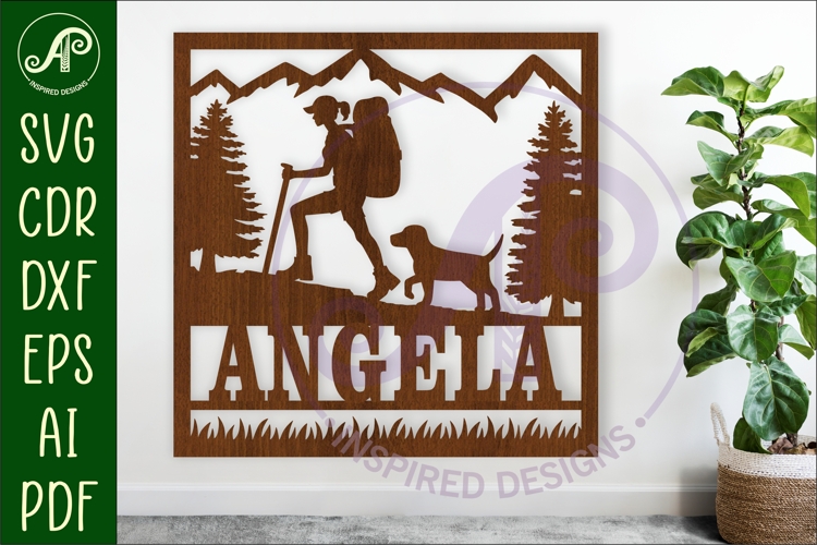 Hiking square female named wall sign or card topper svg