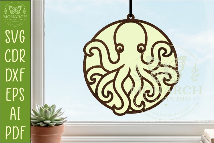 Octopus Suncatcher SVG | Ocean Window Hanger Laser Cut Fi