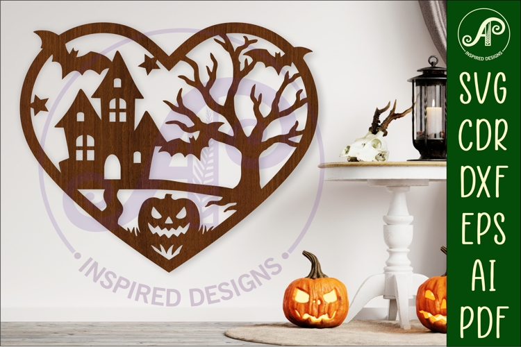 Haunted house Halloween heart laser cut wall sign