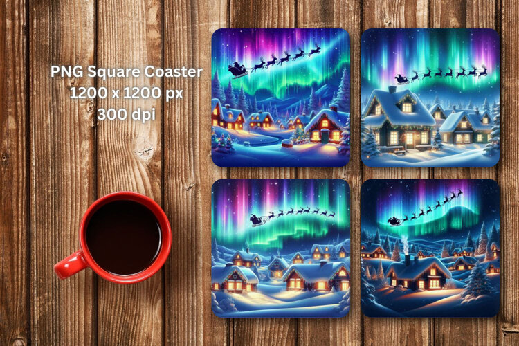 square coaster - christmas santa claus reindeer aurora example image 1
