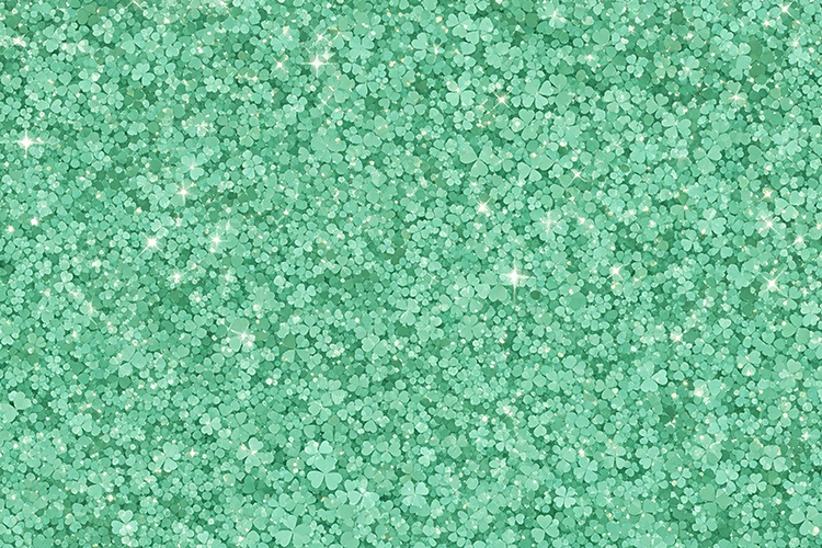 Green glitter with small four-leaf clovers & sparkles