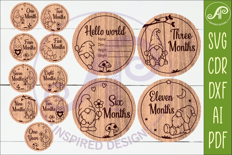 Gnome Baby Milestone Discs SVG for Laser Cutting example image 1