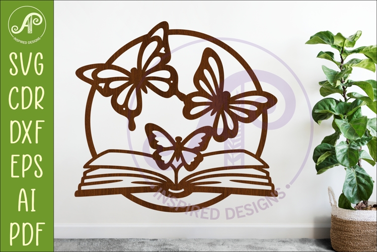 Butterfly Book Wall Art SVG Laser Cut File Reading Decor