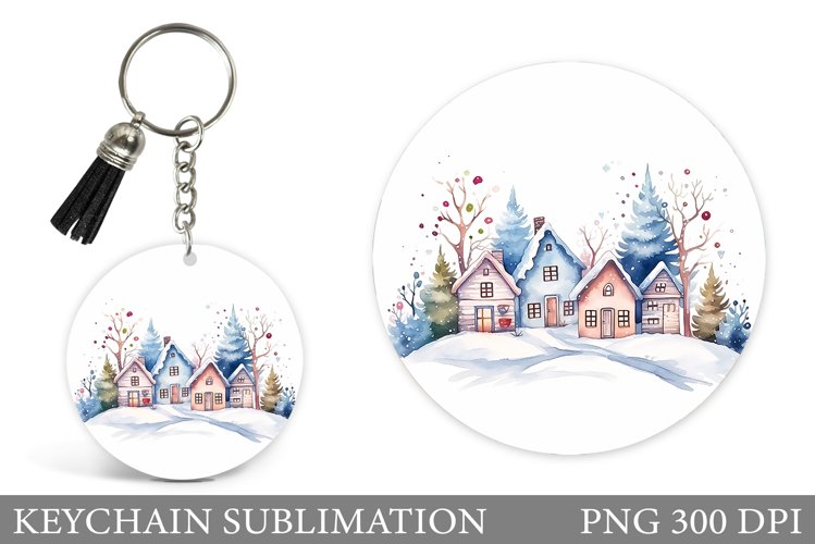 Winter Houses Keychain. Winter Keychain Sublimation