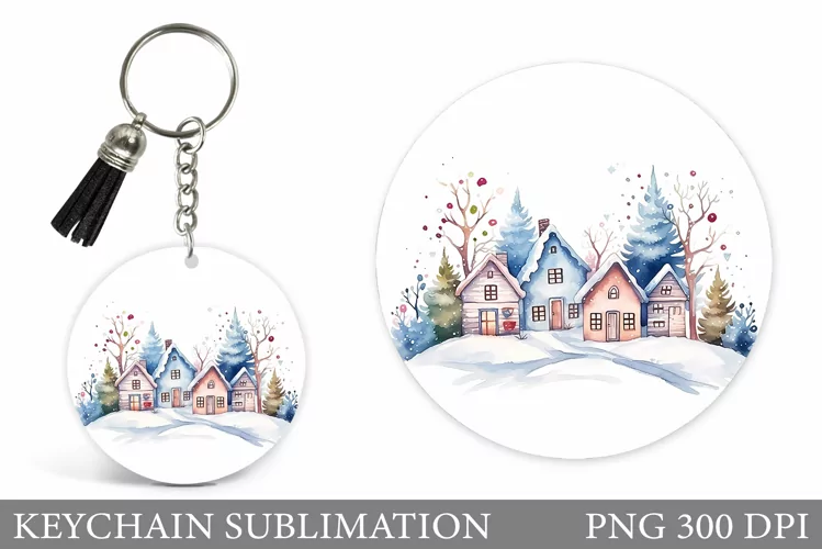 Winter Houses Keychain. Winter Keychain Sublimation