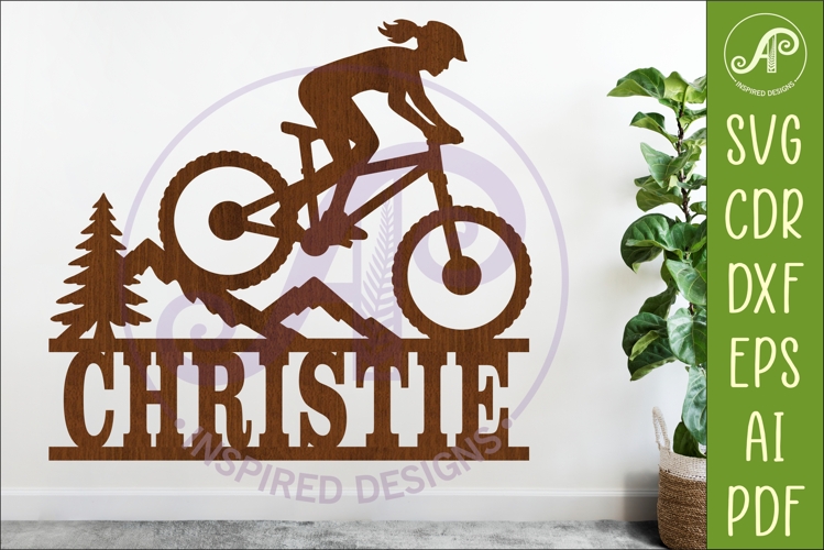 Female Mountain Bike Name Sign SVG, Cyclist Laser Cut File