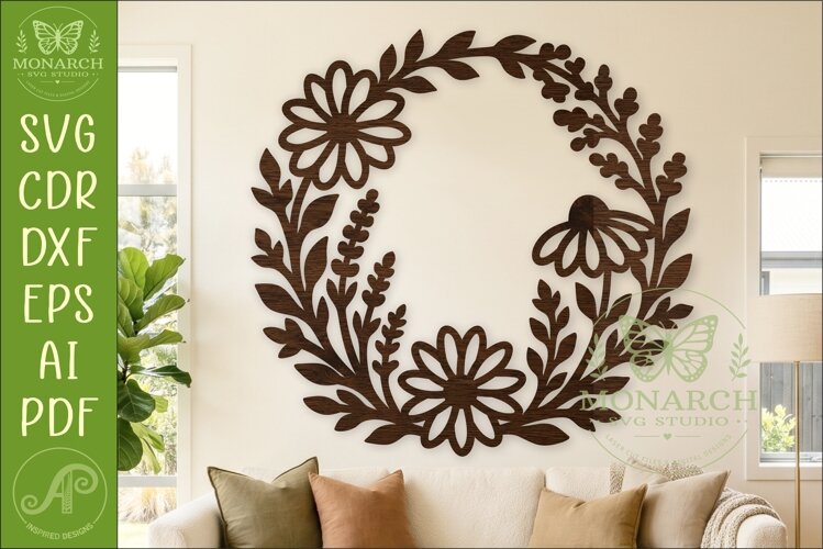 Wildflower Wreath SVG, Floral Wall Decor with Daisies example image 1