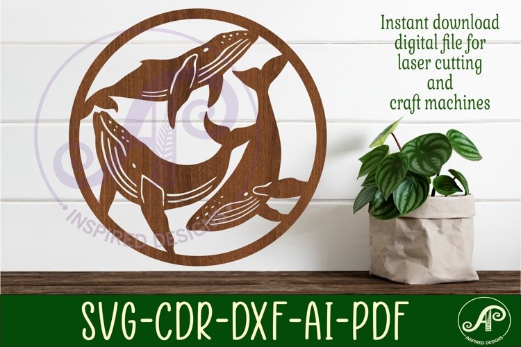 Whales wall art sign, SVG file. vector file example image 1