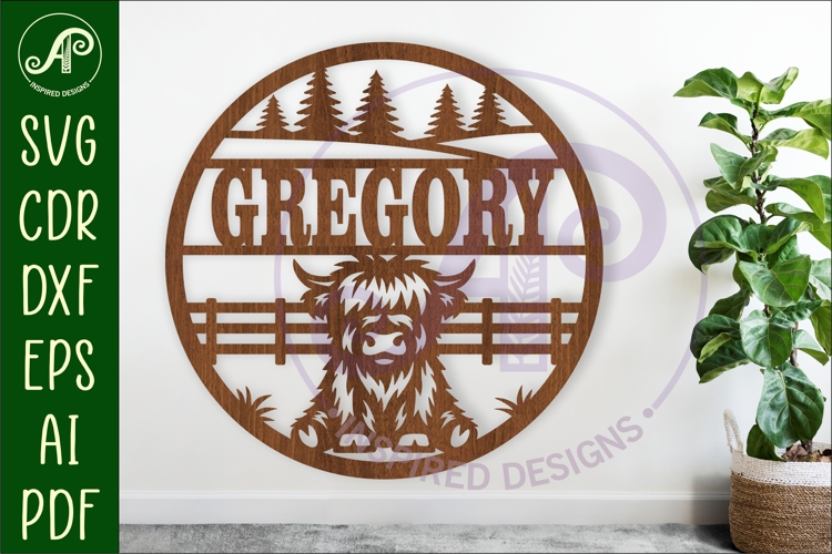 Highland cow name sign design for laser cutting