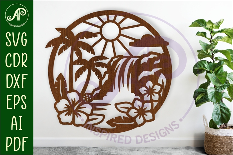 Tropical waterfall wall sign, SVG file. laser cut