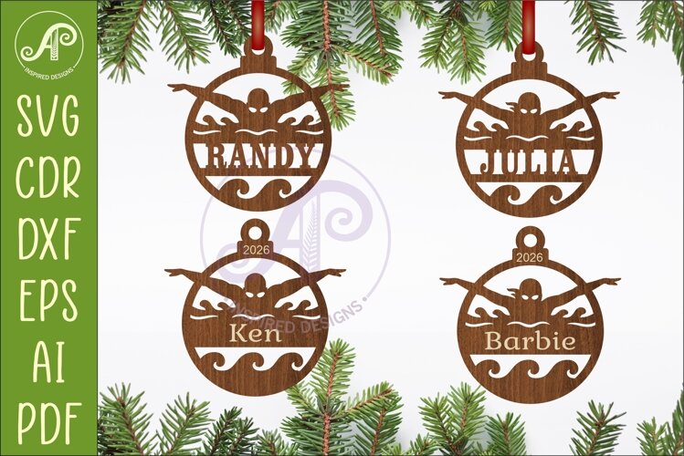 Swimmer Christmas Ornament SVG, Swimming Team Gift, Laser example image 1