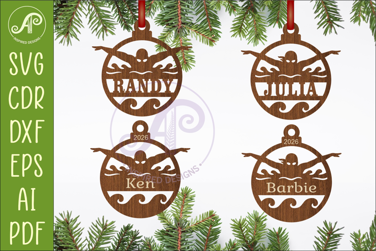 Swimmer Christmas Ornament SVG, Swimming Team Gift, Laser