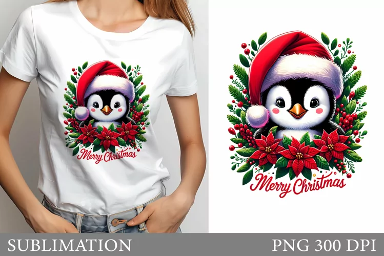 Cute Penguin Sublimation. Christmas T-Shirt Sublimation