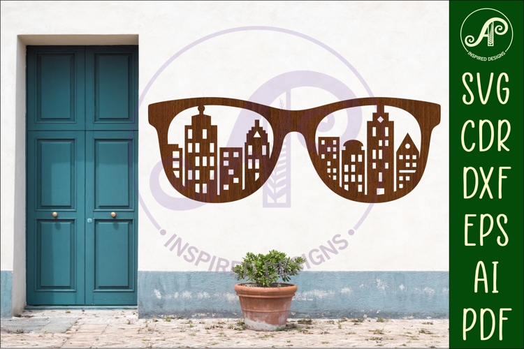 Sunglasses city scene laser cut wall sign
