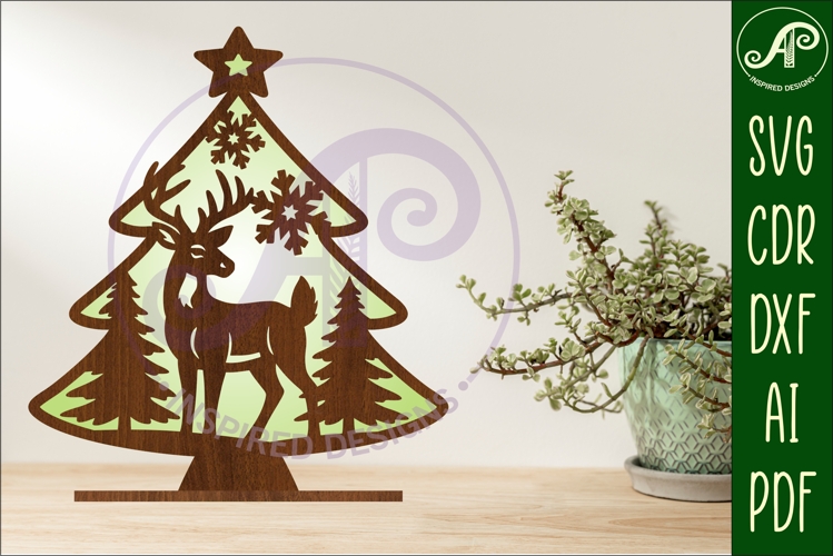 Christmas tree stand, laser cut file, deer christmas tree