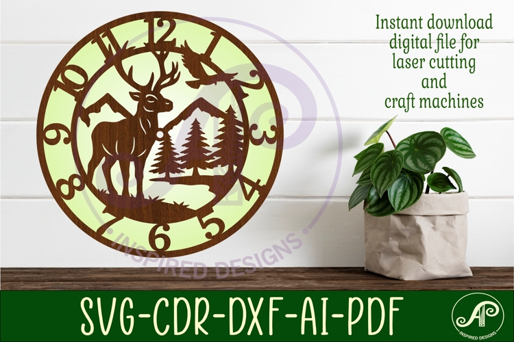 Red deer stag clock wall clock laser cut files