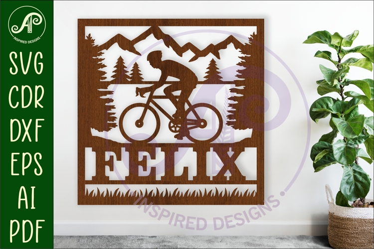 Cycling male Name sign svg laser cut template