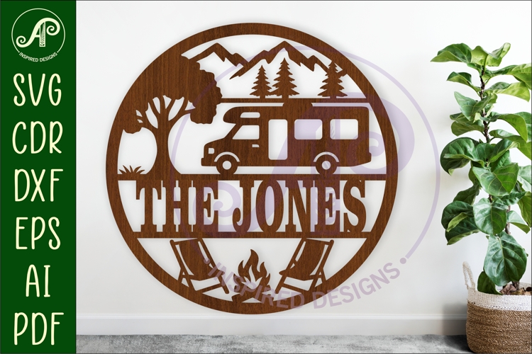 RV camper van name sign svg laser cut template