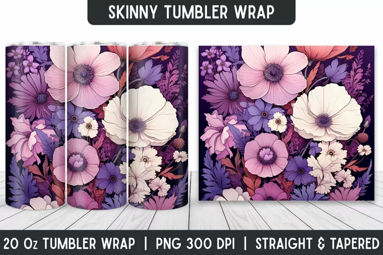 Flower Tumbler Wrap | 3D Sublimation | Skinny Tumbler