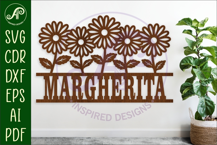 Daisy flowers personalized name sign laser cut