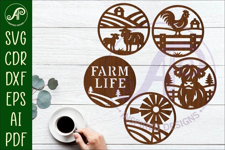 Farming Coasters, laser cut out Farmhouse designs 1