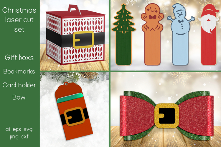 Christmas gift box, Card holder, Santa Bookmark laser cut