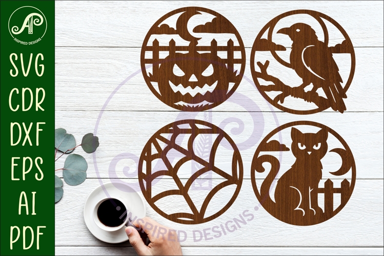 Halloween Coaster SVG Designs, Halloween Scene Coasters 2