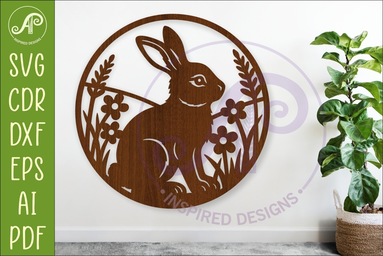 Woodland Rabbit Wall Art SVG, Bunny Round Sign for Laser