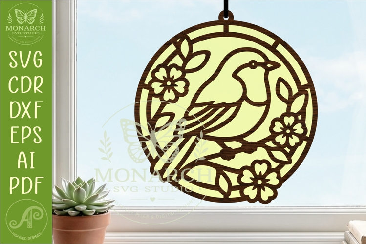 Robin Bird Suncatcher SVG | Stained Glass Style Laser